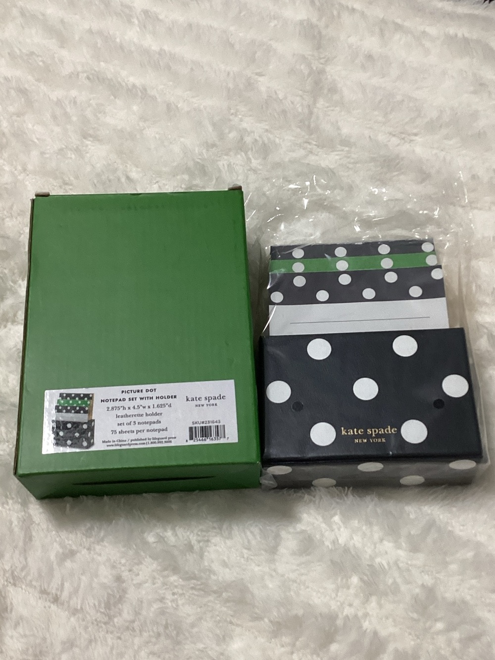kate spade Black & White Picture Dot Notepad Set with Leatherette Holder
